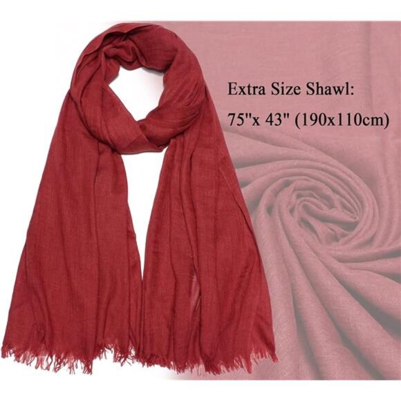 Women Scarfs Lightweight Linen 75”×43”, Red - Picture 4 of 4